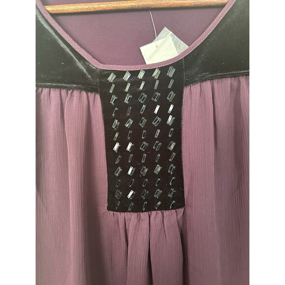Susan Graver Artisan Beaded Velvet Detail Blouse Womens Size 12 Purple Boho NWT - Picture 3 of 9
